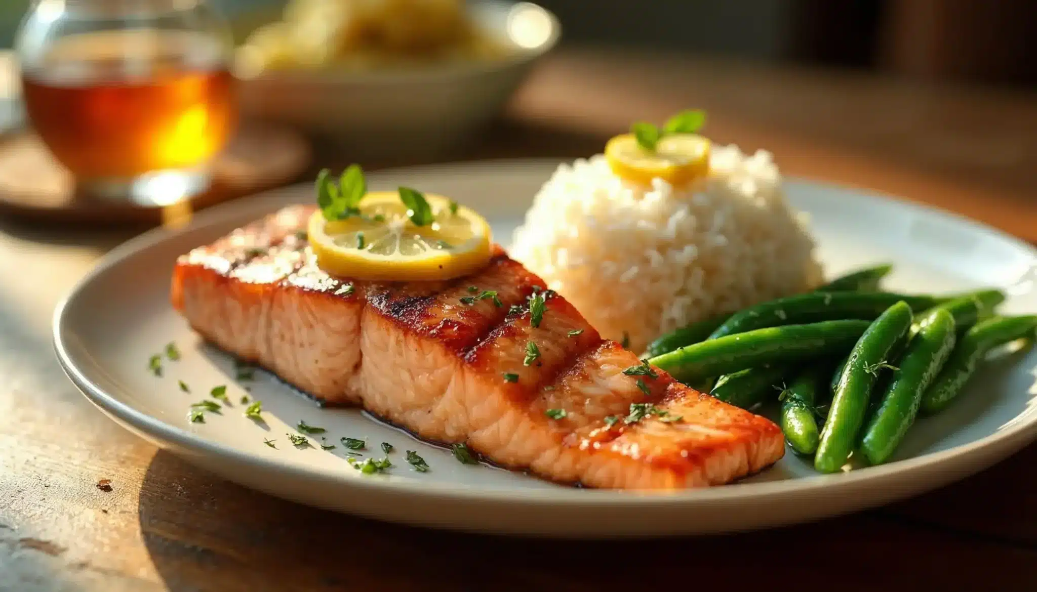 Grilled-Salmon-with-Rice-and-Green-Beans-Calories