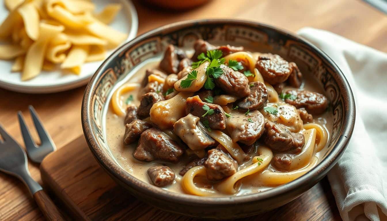 vegan beef stroganoff